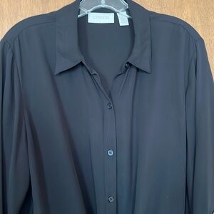 EUC Chico’s Black Tie Front High Low Button Down Shirt Roll Tab Sleeves Size 2